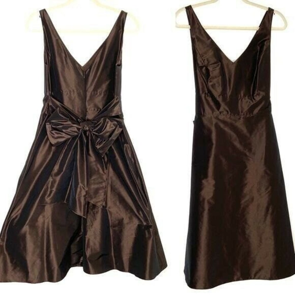 Ann Taylor Chocolate‎ Brown Special Occasion Dress Size 10 Silk Taffeta - Picture 2 of 7